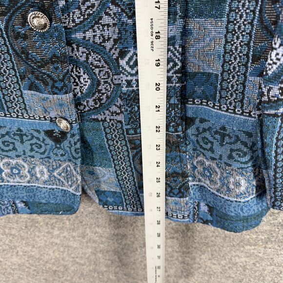 Tudor Court Jacket Women L Large Blue Geometric Button Up Long Sleeve Casual - Picture 6 of 7